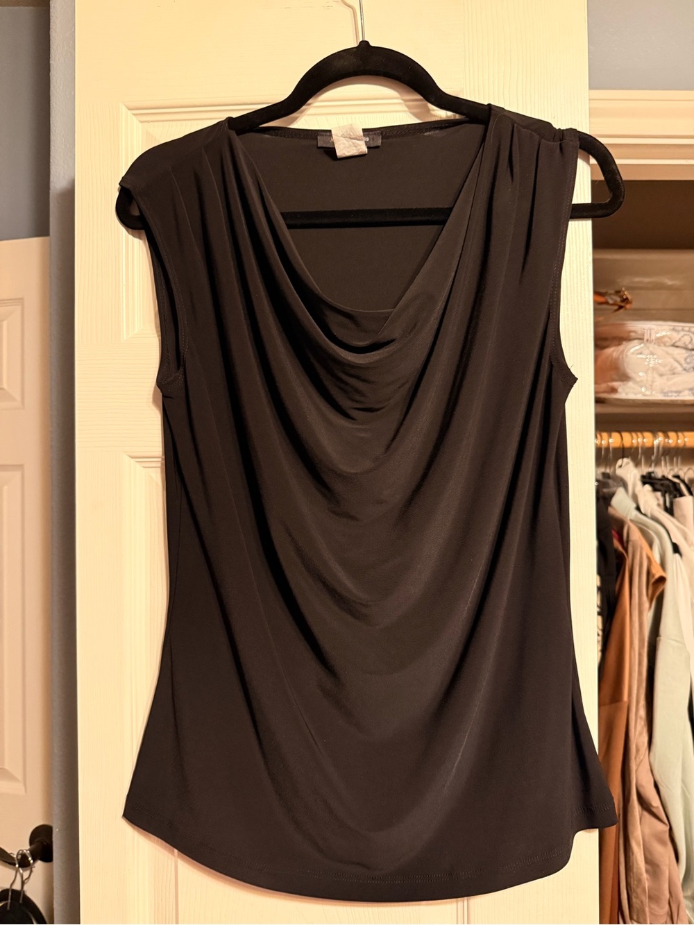 Jennie and Marlis Sleeveless Black Draped Neck Women's Top
